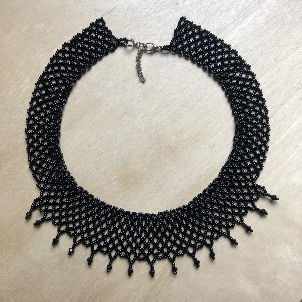 Black Lattice Beaded Choker Necklace